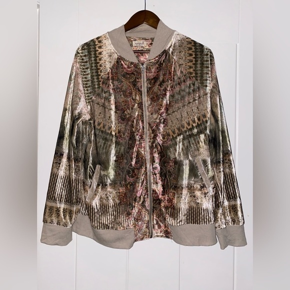 NEW One World Abstract Print Knit Full Zip Jacket Women XL Boho Mix Media - Picture 8 of 9